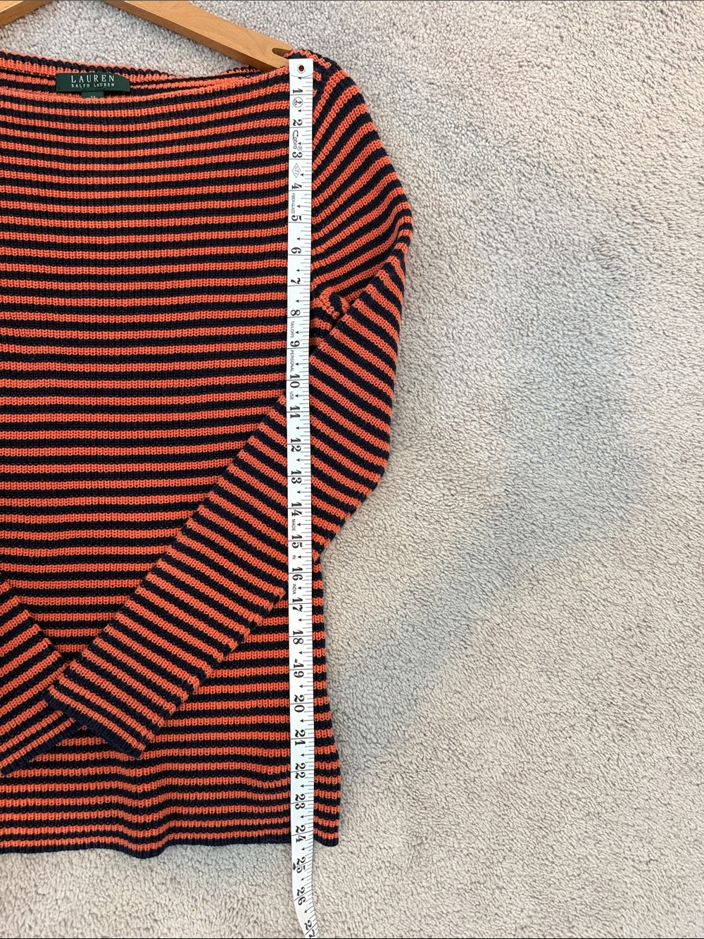 Ralph Lauren Y2K Cotton Boatneck Stripe Sweater Women’s M Orange Navy Fall - Picture 7 of 8